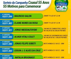  Confira os ganhadores do último Sorteio da Campanha 55 anos