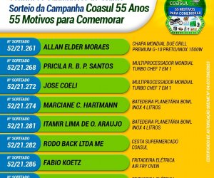  Confira os ganhadores do último Sorteio da Campanha 55 anos